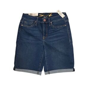 Seven 7‎ Jeans Sunset Bermuda Shorts Women Size 6 Rolled Cuff Dark Wash NWT